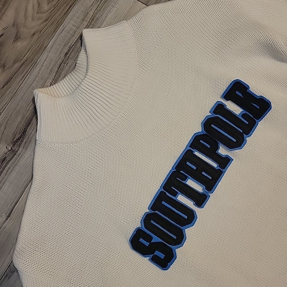 Southpole Turtle Neck Sweater Mens XL White Striped‎ Y2K Spellout Logo NEW